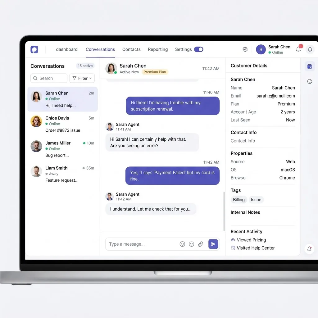 SETCONNEQ shared inbox showing live customer conversations